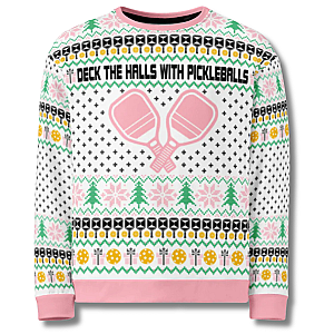 Deck The Halls With Pickleballs Ugly Pickleball Sweatshirt - Pink