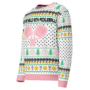 Deck The Halls With Pickleballs Ugly Pickleball Sweatshirt - Pink