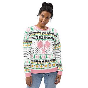 Deck The Halls With Pickleballs Ugly Pickleball Sweatshirt - Pink