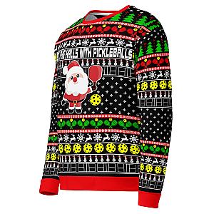 Deck The Halls With Pickleballs Ugly Pickleball Sweatshirt - Black