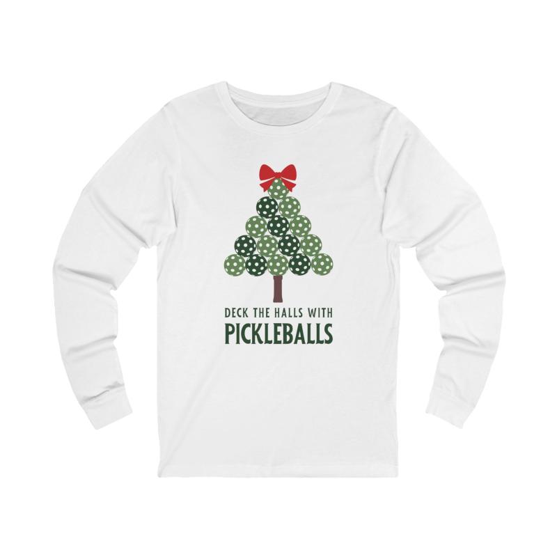 Deck The Halls With Pickleballs Tree Unisex Long Sleeve T-shirt