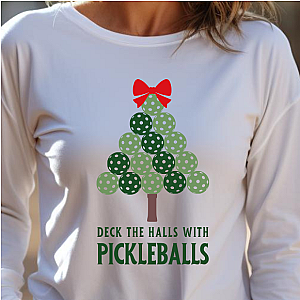 Deck The Halls With Pickleballs Tree Unisex Long Sleeve T-shirt