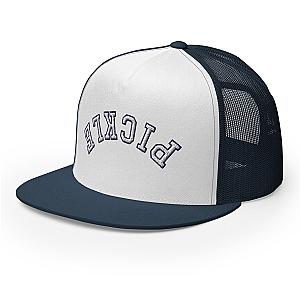 Upside Down Pickle Embroidered Trucker Hat - White Letters/Navy Outline