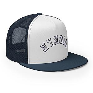 Upside Down Pickle Embroidered Trucker Hat - White Letters/Navy Outline