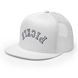 Upside Down Pickle Embroidered Trucker Hat - White Letters/Navy Outline