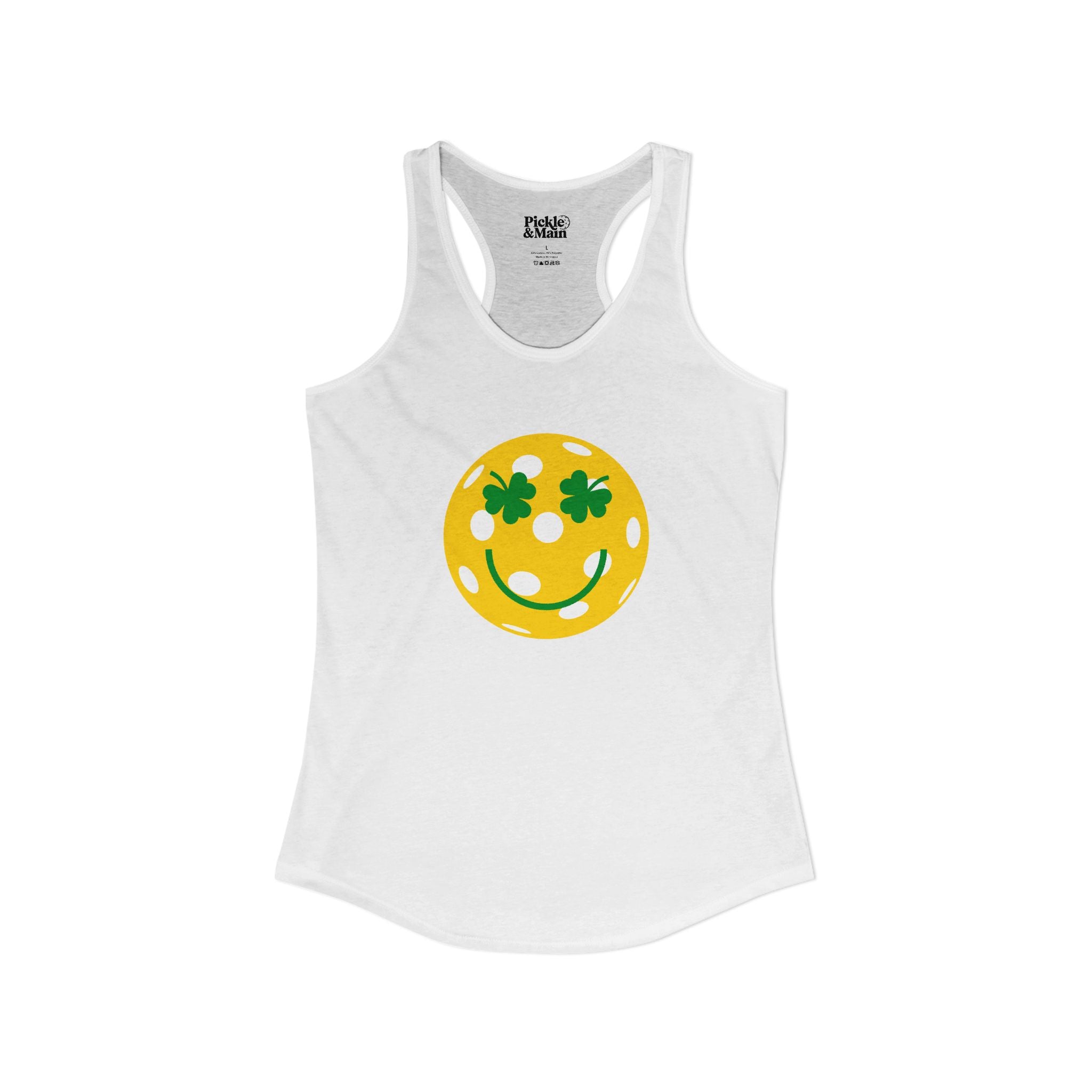 Pickleball Shamrock Smiley Face Women's Racerback Tank