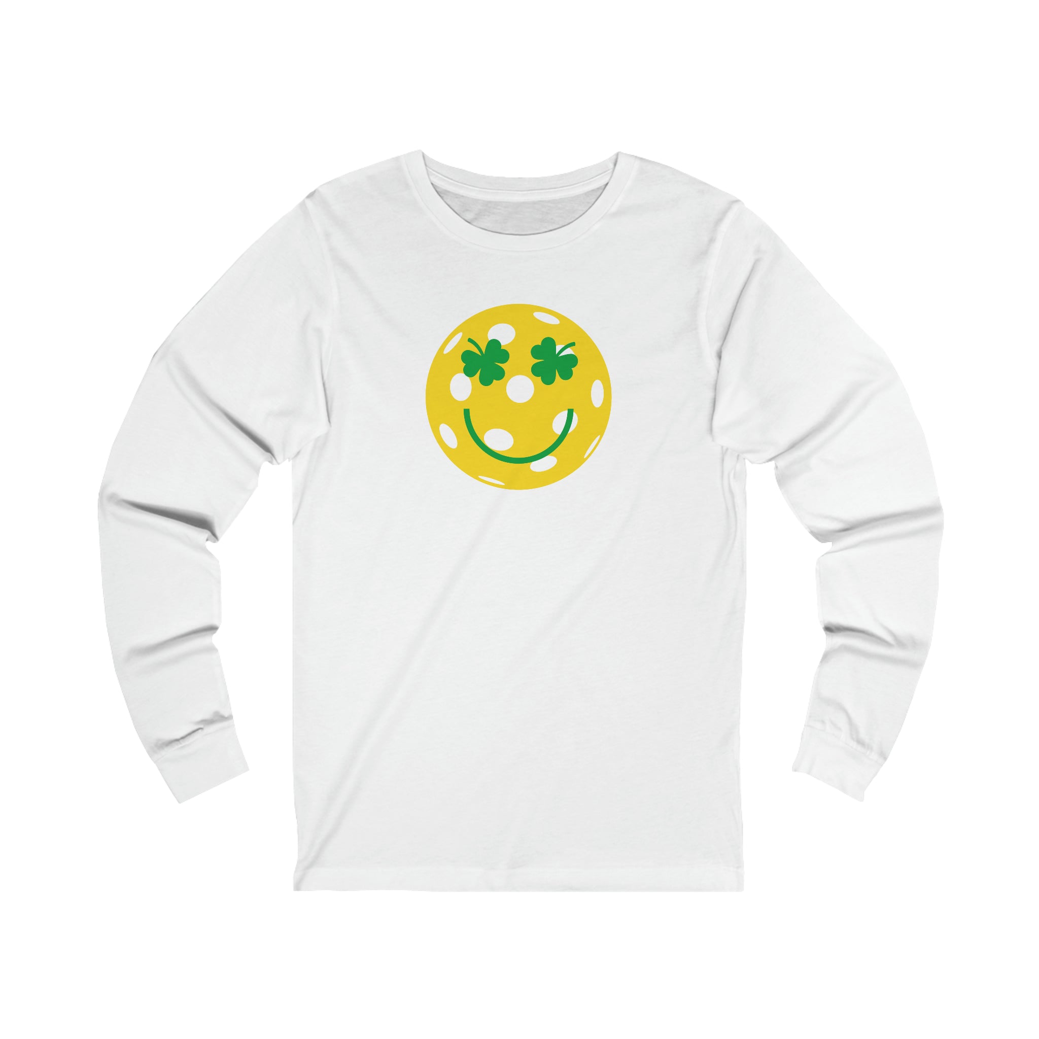 Pickleball Shamrock Smiley Face Unisex Long Sleeve T-shirt