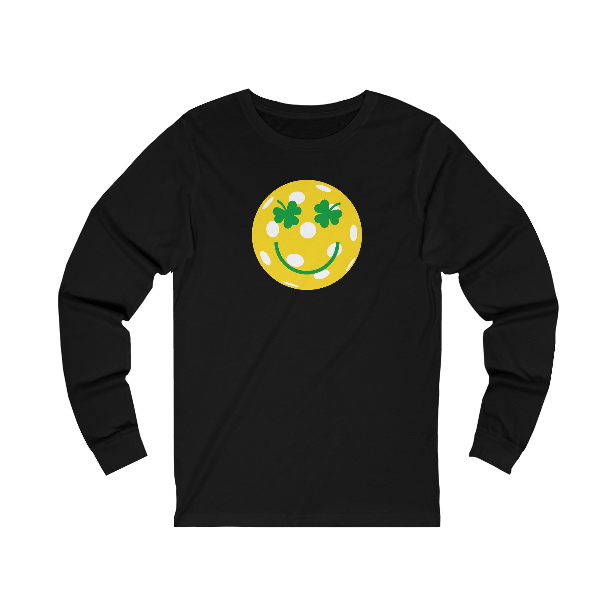 Pickleball Shamrock Smiley Face Unisex Long Sleeve T-shirt