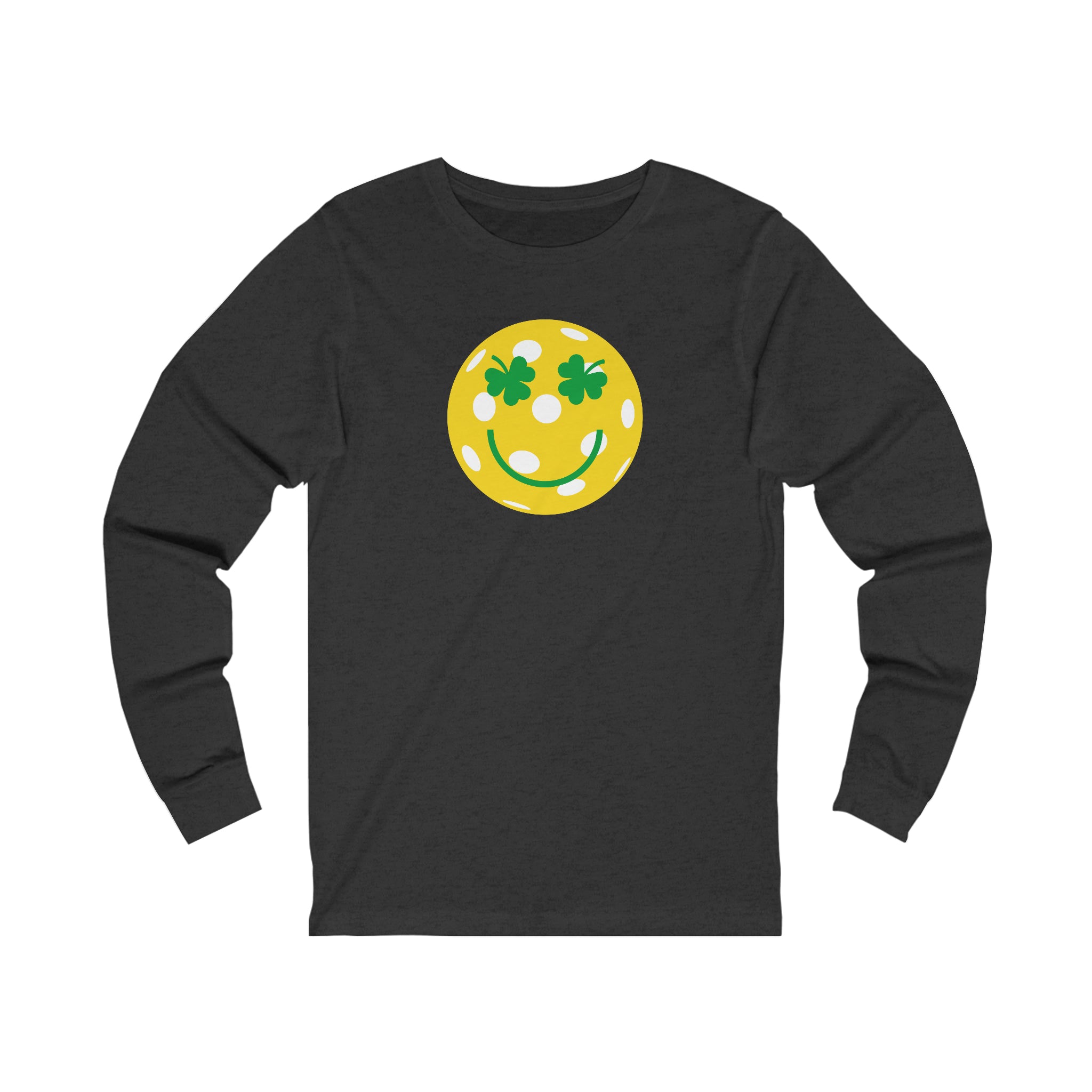 Pickleball Shamrock Smiley Face Unisex Long Sleeve T-shirt