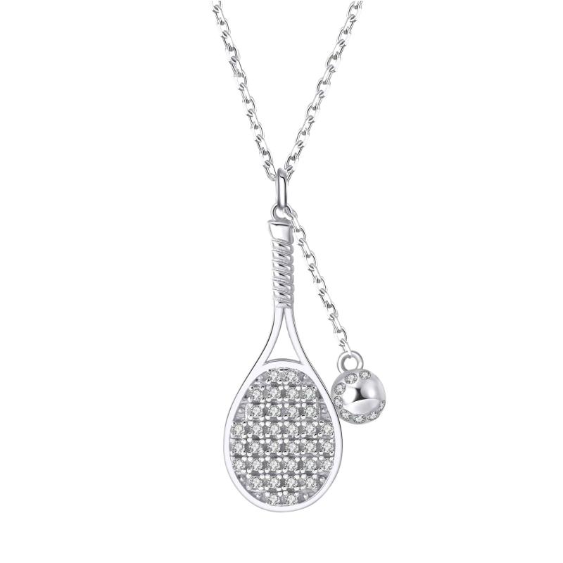 LoveMatch Tennis Modern LOVE Racquet & Ball Silver Necklace