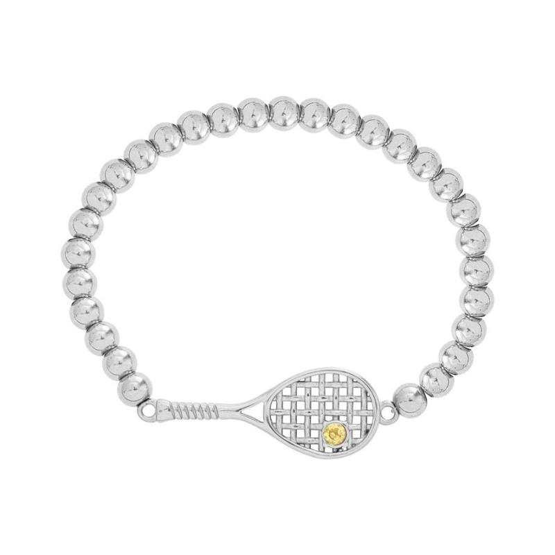 Lovematch Tennis Racquet Stretch Silver Bead Bracelet
