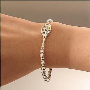 Lovematch Tennis Racquet Stretch Silver Bead Bracelet