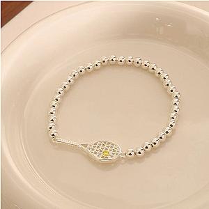 Lovematch Tennis Racquet Stretch Silver Bead Bracelet