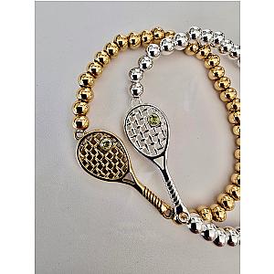 Lovematch Tennis Racquet Stretch Silver Bead Bracelet