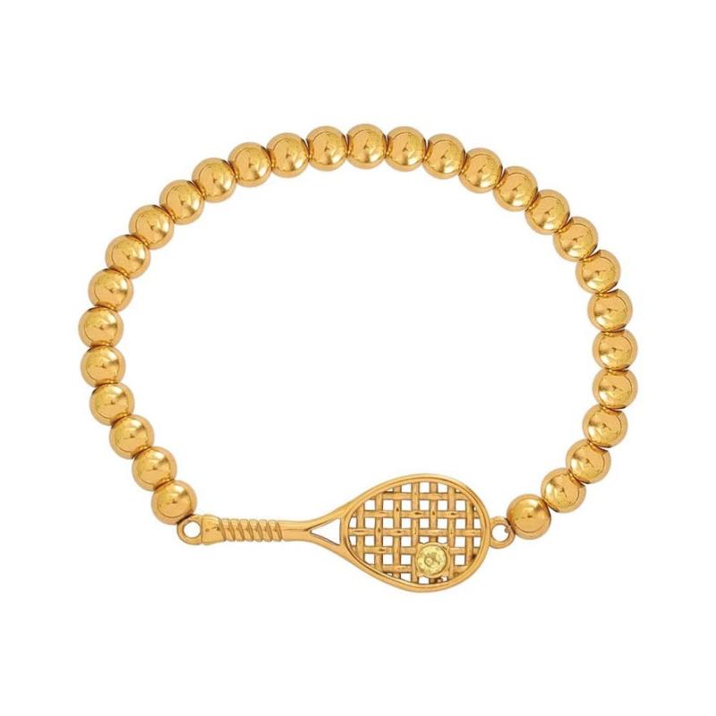 Lovematch Tennis Racquet Stretch Gold Bead Bracelet