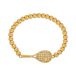 Lovematch Tennis Racquet Stretch Gold Bead Bracelet