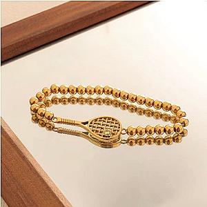 Lovematch Tennis Racquet Stretch Gold Bead Bracelet
