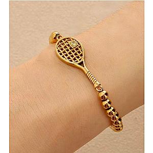 Lovematch Tennis Racquet Stretch Gold Bead Bracelet