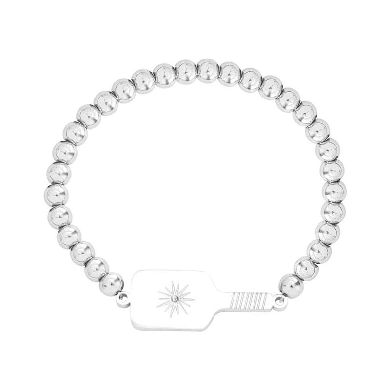 Pickleball Paddle Bead Bracelet Silver