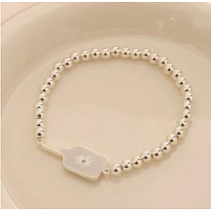 Pickleball Paddle Bead Bracelet Silver