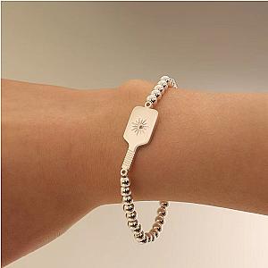 Pickleball Paddle Bead Bracelet Silver
