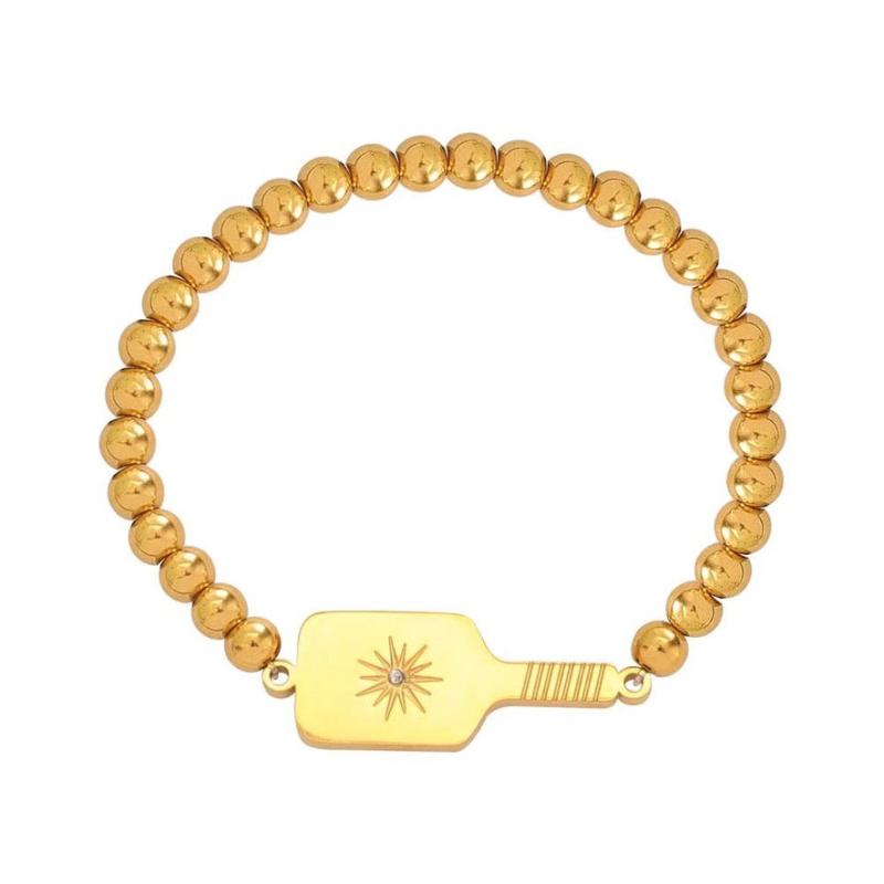 Pickleball Paddle Bead Bracelet Gold