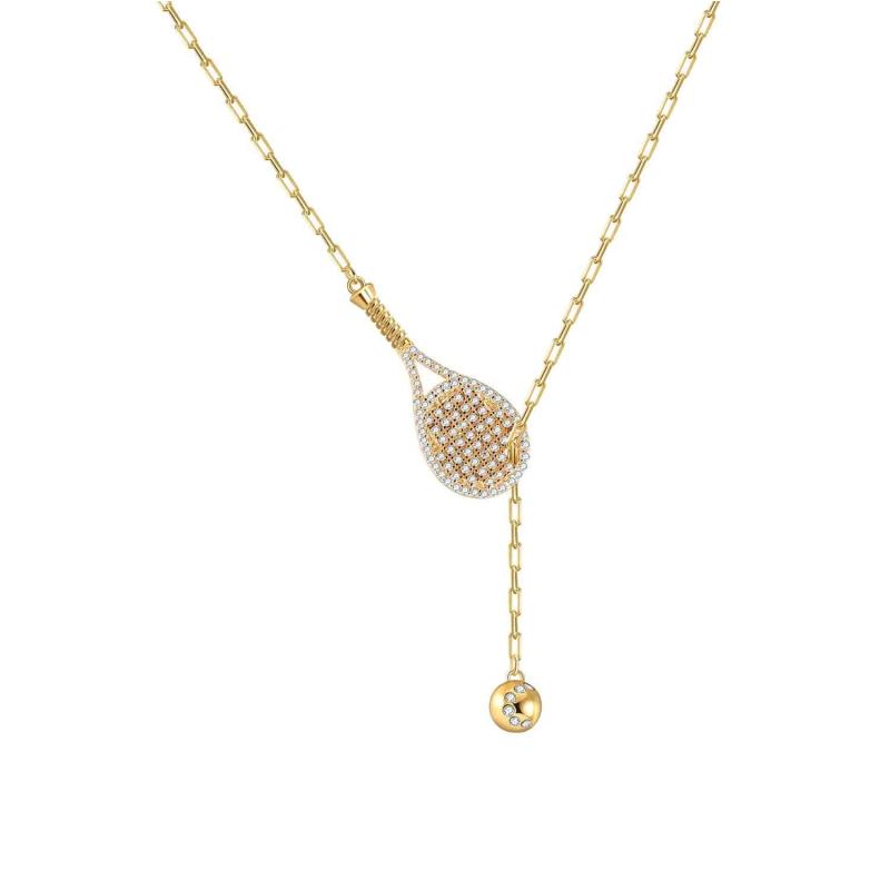 LoveMatch Tennis Lariat Bling Racquet and Ball Necklace Gold