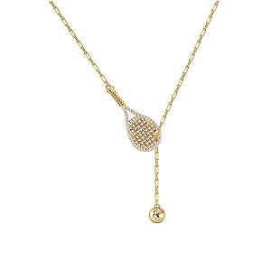 LoveMatch Tennis Lariat Bling Racquet and Ball Necklace Gold