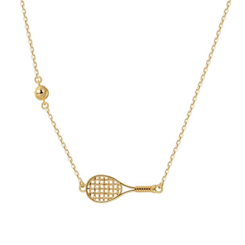 LoveMatch Tennis Fine ACE 14k Gold Racquet and Ball Necklace