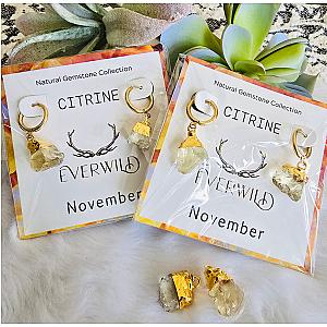 Raw Natural Gemstone Nugget Birthstone Earrings - November Citrine