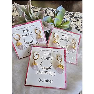 Raw Natural Gemstone Nugget Birthstone Earrings - October Rose Quartz