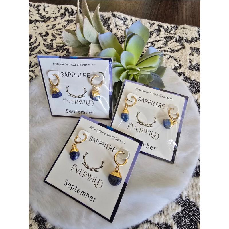 Raw Natural Gemstone Nugget Birthstone Earrings - September Sapphire