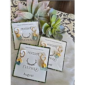 Raw Natural Gemstone Nugget Birthstone Earrings - August Peridot