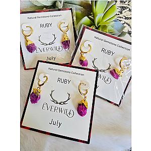 Raw Natural Gemstone Nugget Birthstone Earrings - July Ruby