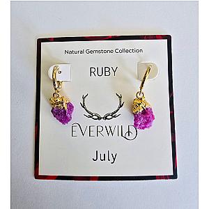 Raw Natural Gemstone Nugget Birthstone Earrings - July Ruby