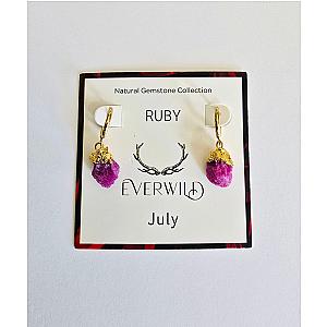 Raw Natural Gemstone Nugget Birthstone Earrings - July Ruby