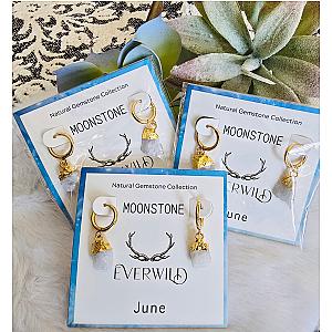 Raw Natural Gemstone Nugget Birthstone Earrings - June Moonstone