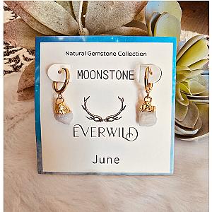 Raw Natural Gemstone Nugget Birthstone Earrings - June Moonstone
