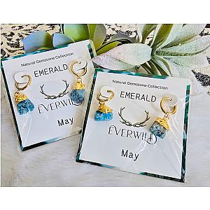 Raw Natural Gemstone Nugget Birthstone Earrings - May Emerald