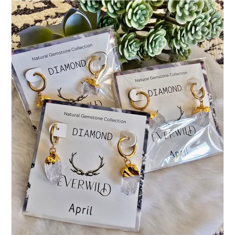 Raw Natural Gemstone Nugget Birthstone Earrings - April Diamond