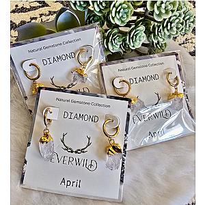 Raw Natural Gemstone Nugget Birthstone Earrings - April Diamond