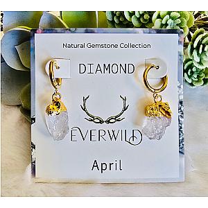 Raw Natural Gemstone Nugget Birthstone Earrings - April Diamond