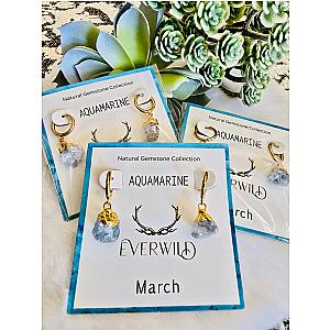 Raw Natural Gemstone Nugget Birthstone Earrings - March Aquamarine