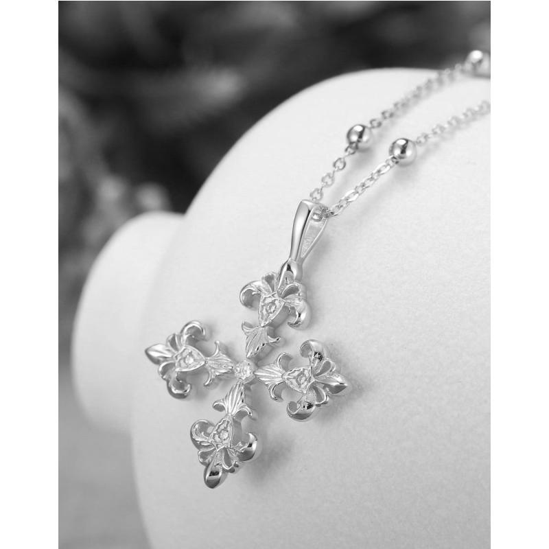 Saints and Saviors Fleur De Lis Deni Cross Necklace Silver