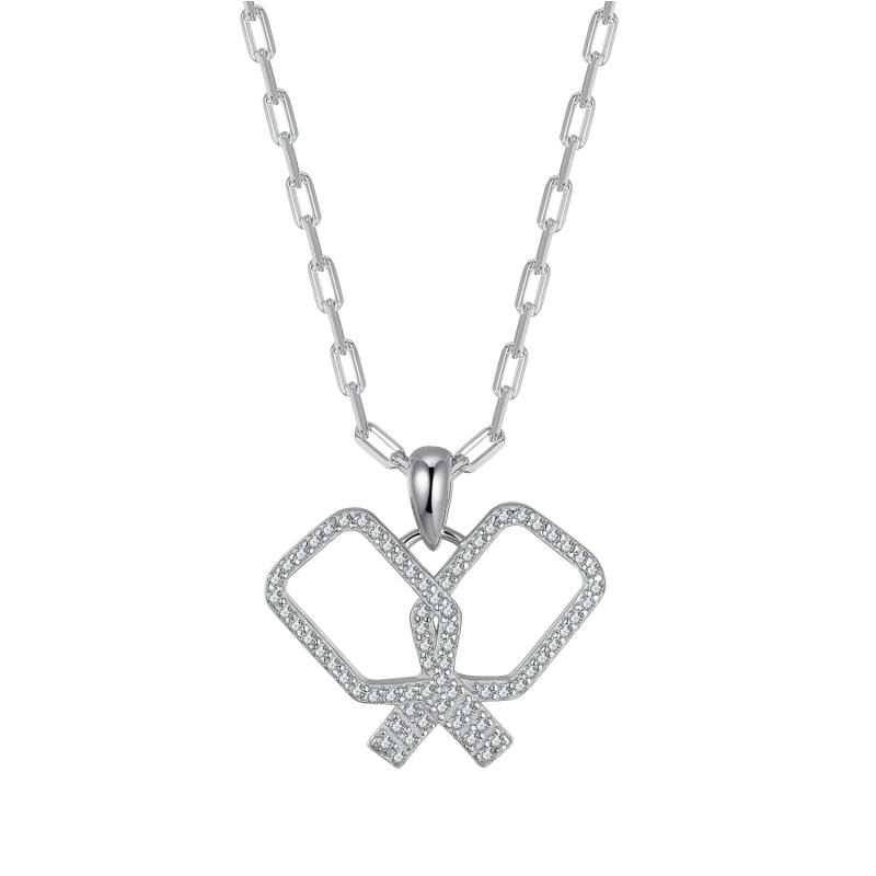 Pickleball Playtime PLUS Paddle Necklace Silver