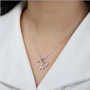 Pickleball Playtime PLUS Paddle Necklace Silver