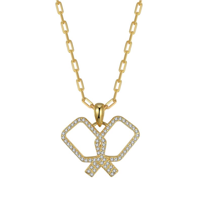 Pickleball Playtime PLUS Paddle Necklace Gold