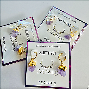 Raw Natural Gemstone Nugget Birthstone Earrings - February