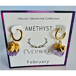Raw Natural Gemstone Nugget Birthstone Earrings - February
