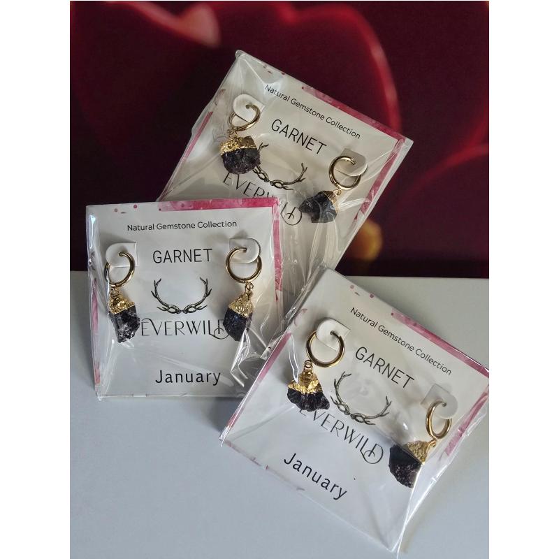 Raw Natural Gemstone Nugget Birthstone Earrings - January